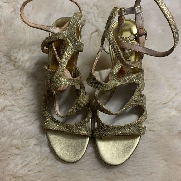 Michael Kors  Yvonne Gold glittered strappy heels size 8 - Picture 6 of 9